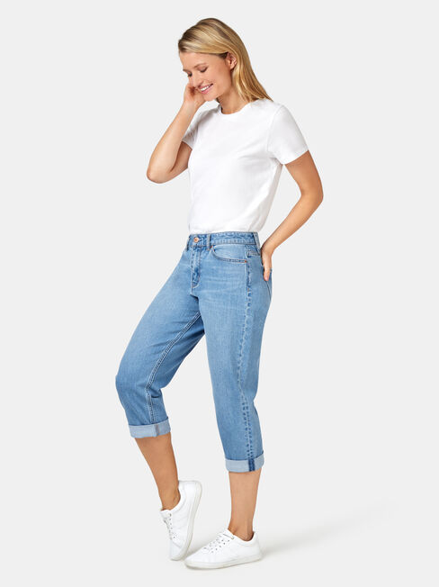 Capri Boyfriend Jeans, Mid Indigo, hi-res