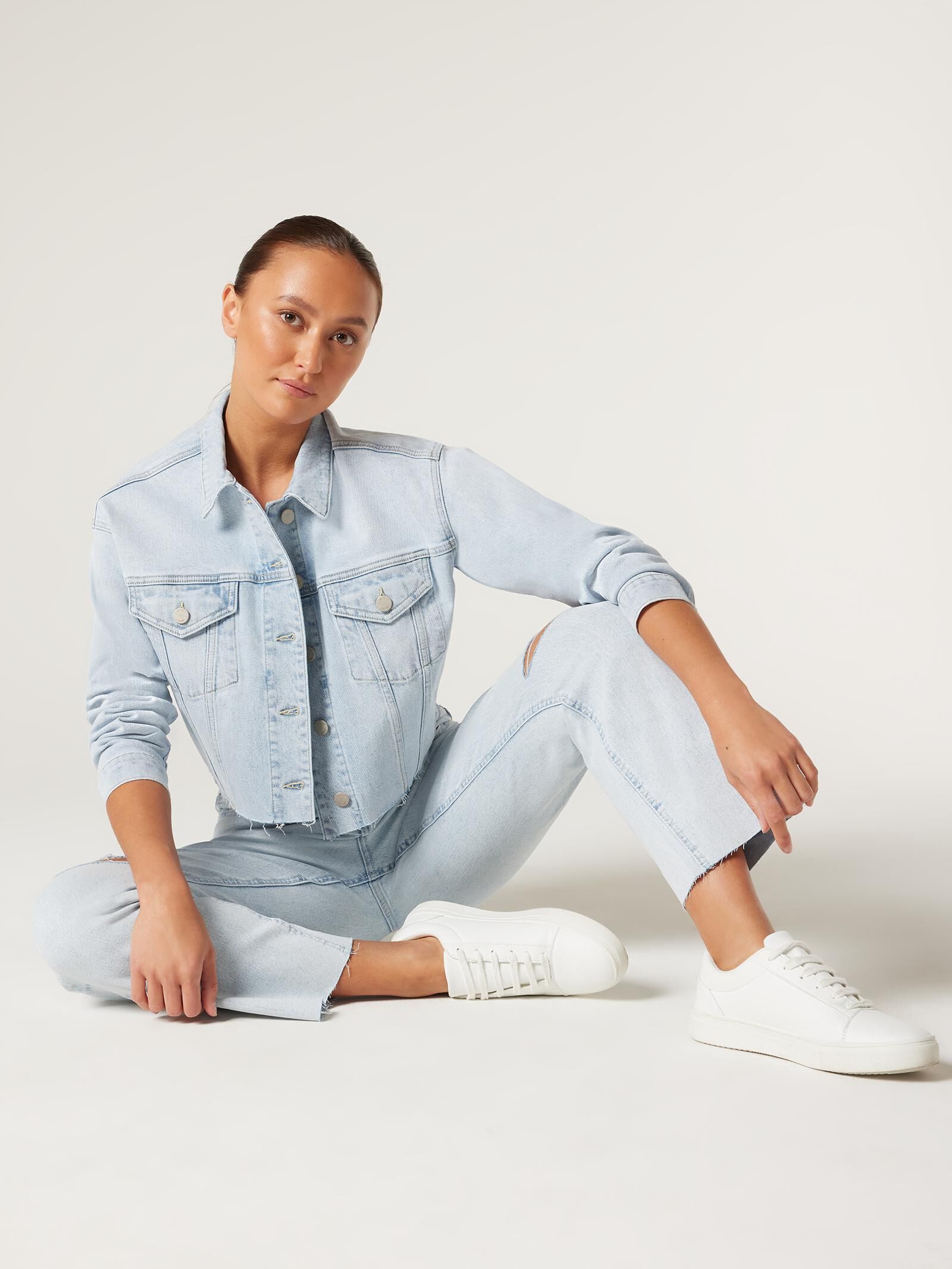 Cropped light denim jacket best sale