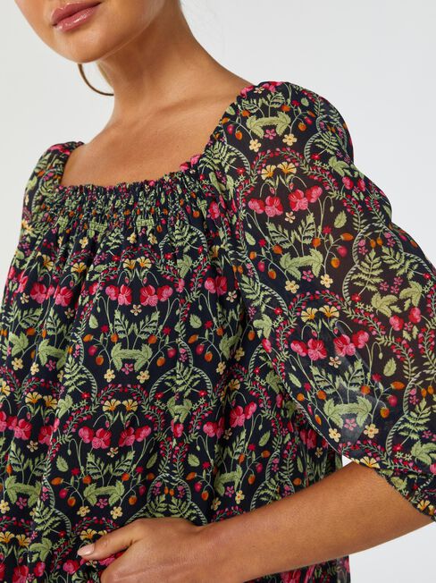 Steph Square Neck Shirred Blouse, Brown, hi-res