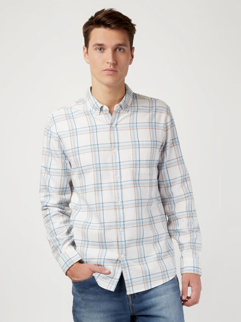 LS Boden Brushed Check Shirt, White, hi-res