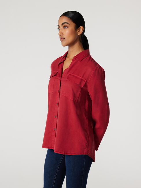 Lizzy Relaxed Tencel Shirt, Berry, hi-res