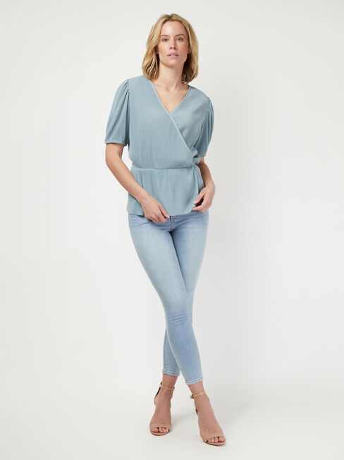 Julie Wrap Front Top, Blue, hi-res