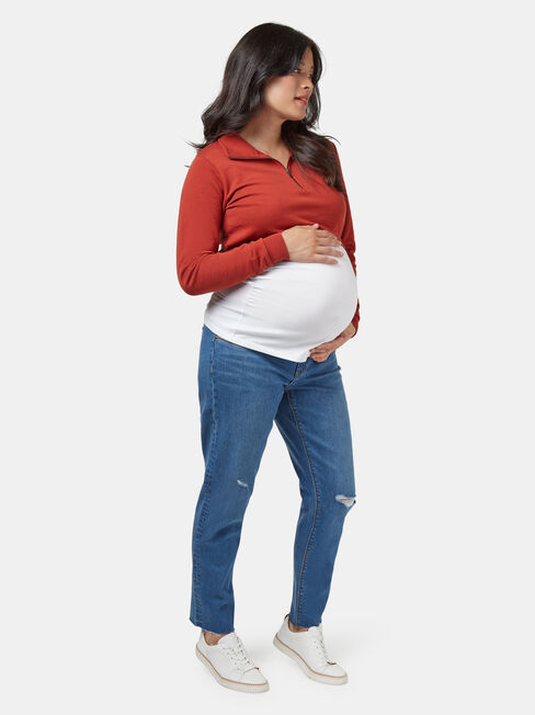 Pearl Zip Front Concave Sweat, Red, hi-res
