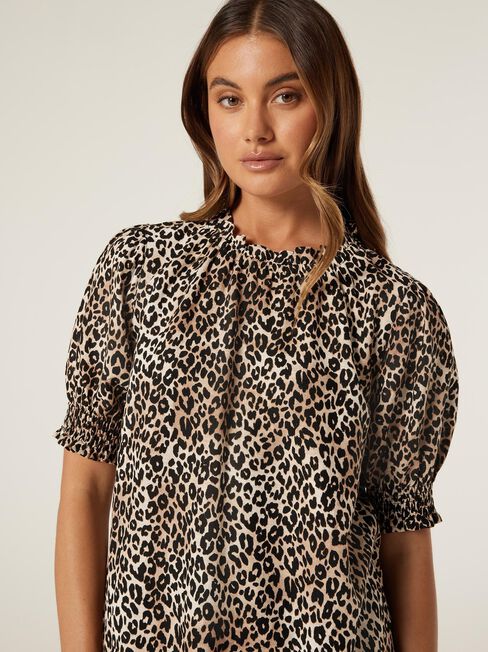 Sasha Short Sleeve Top, Camel Leopard, hi-res