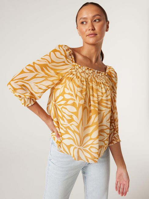 Steph Square Neck Shirred Blouse