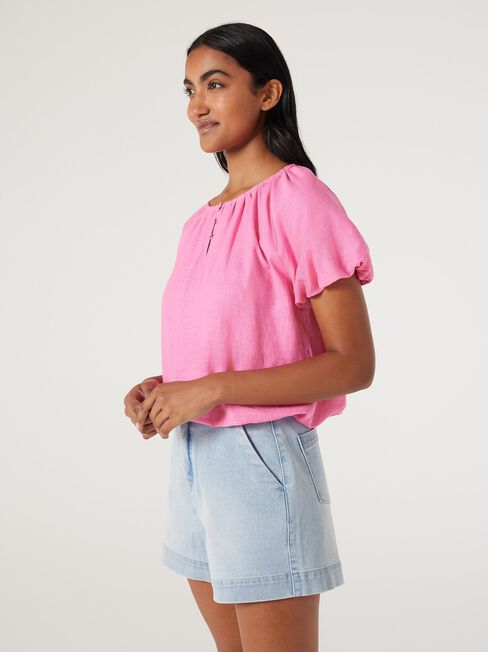 Tabby Puff Sleeve Top, Pink, hi-res