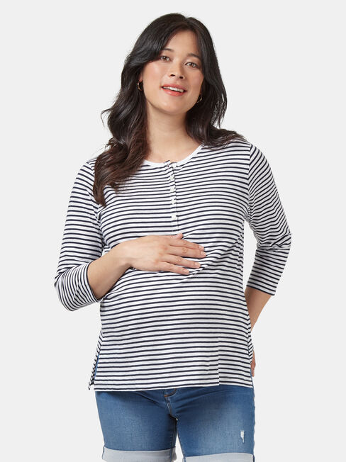Hendy Henley Maternity Tee, Stripe, hi-res