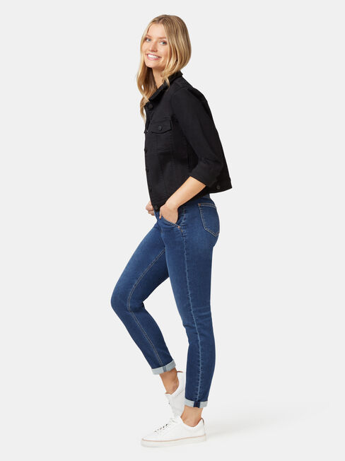Classic Stretch Denim Jacket, Black, hi-res