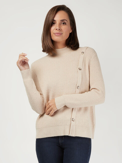 Aurora Button Detail Knit, White, hi-res