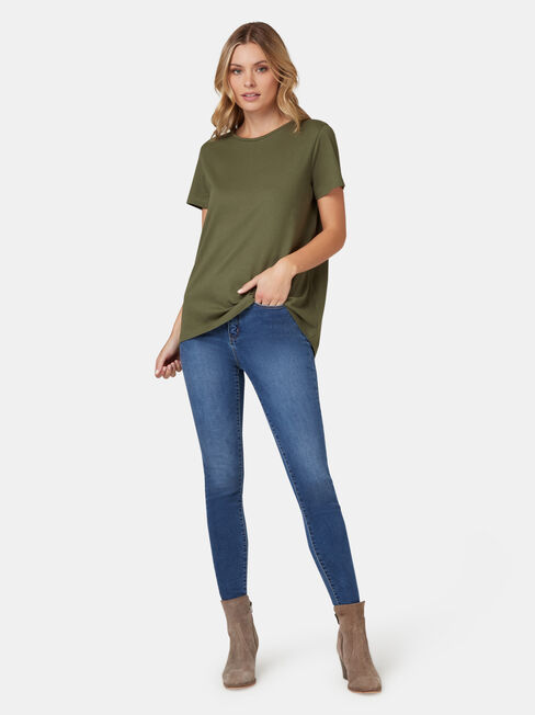 Curve Hem Crew Tee, Green, hi-res