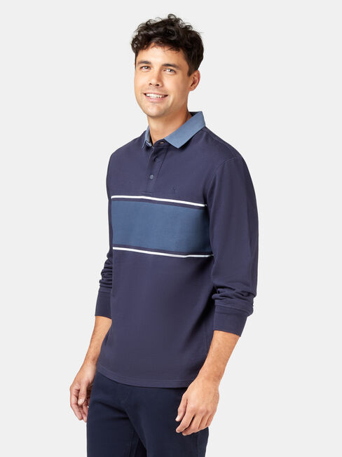 Casper Long Sleeve Rugby Polo, Blue, hi-res