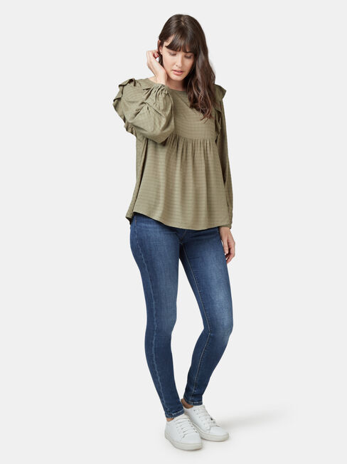 Liza Check Frill Top, Green, hi-res