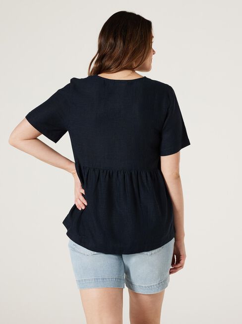 Gracie Side Button Materntiy Top, Navy, hi-res
