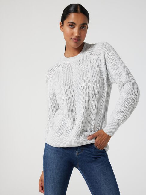 Lawrence Raglan Cable Knit, Grey, hi-res