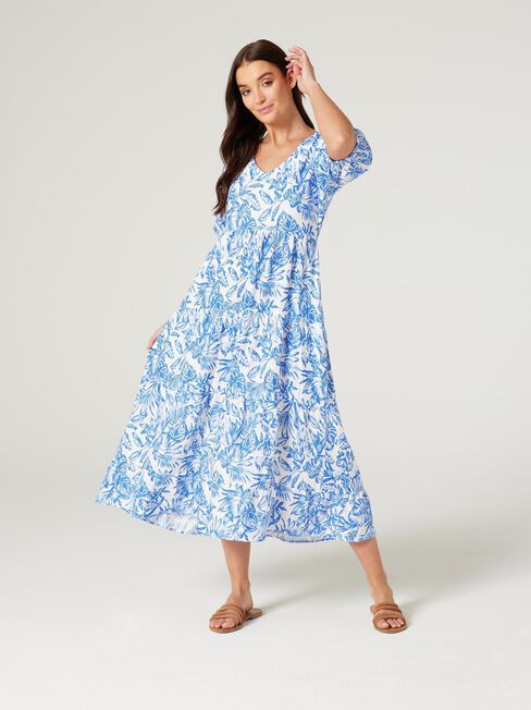Sonny V-Neck Dress, Blue Botanical , hi-res