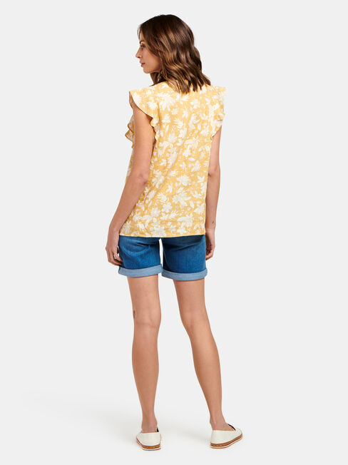 Penelope Flutter Slv Top, Yellow, hi-res