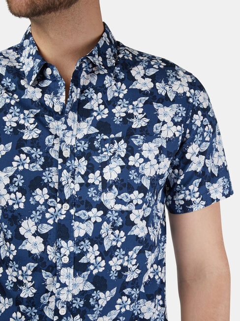 Campbell Short Sleeve Print Shirt, Blue, hi-res
