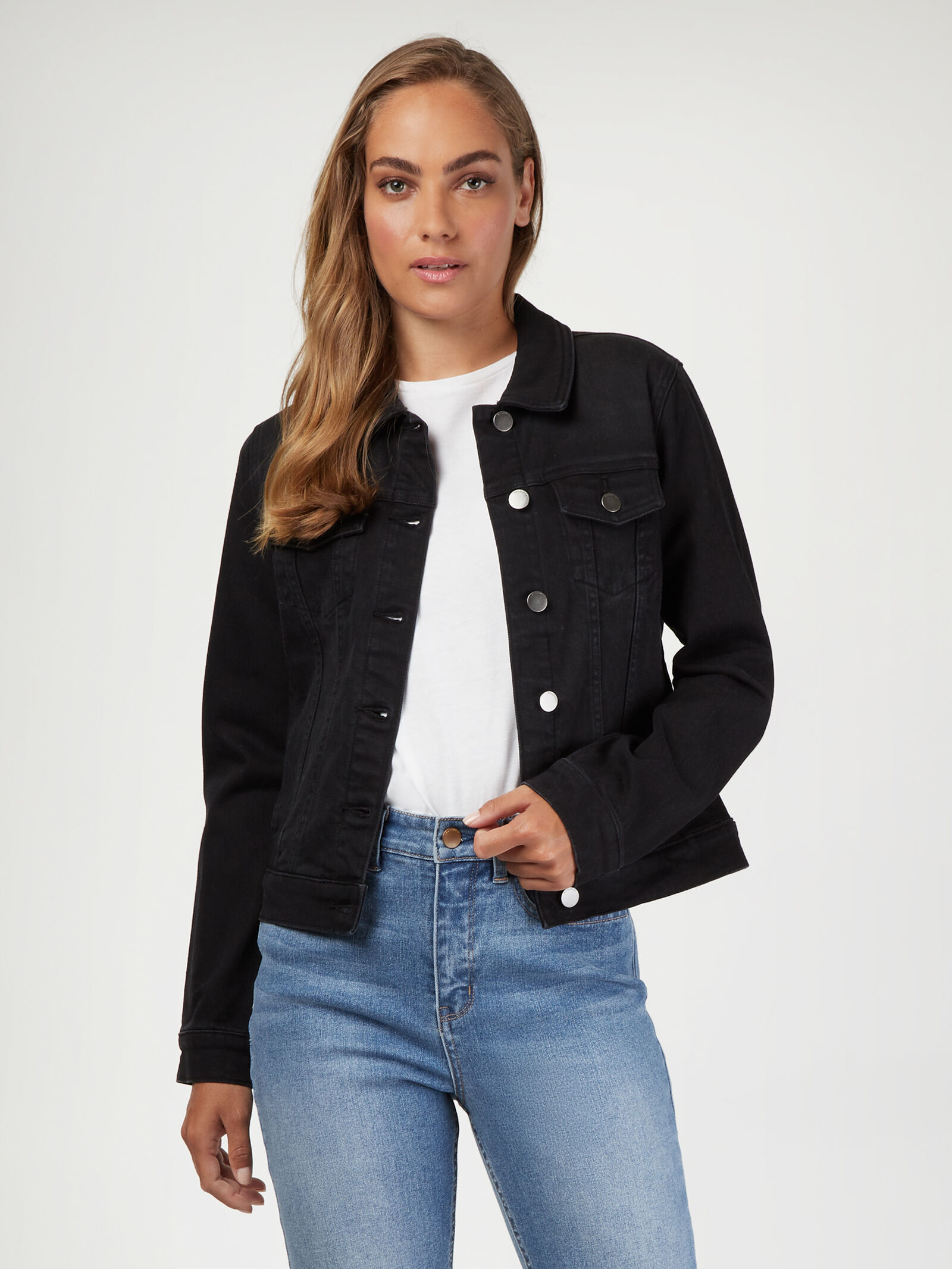 Black denim jacket deals with hood womens