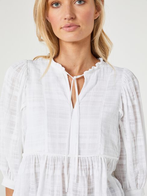 Elfie Tie Neck Blouse, White, hi-res
