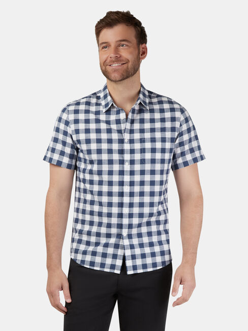 Winston Short Sleeve Check Shirt, Blue, hi-res