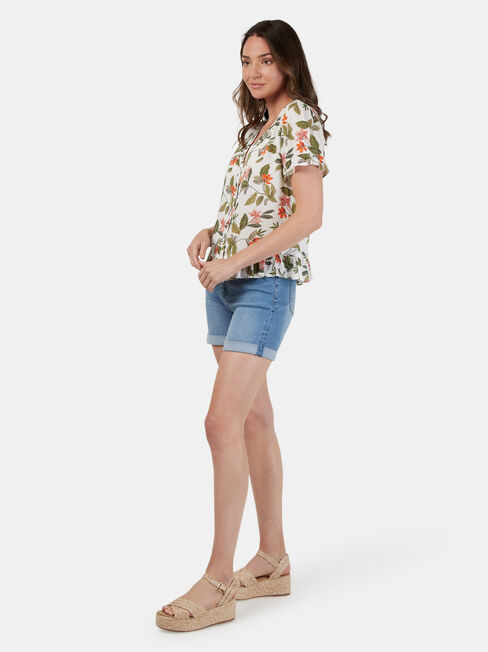 Natasha Button Through Top, Print, hi-res