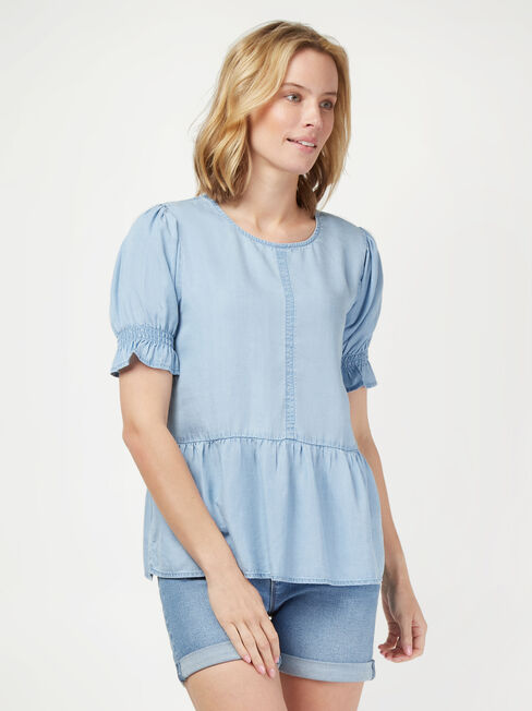 Peri Peplum Top, Blue, hi-res