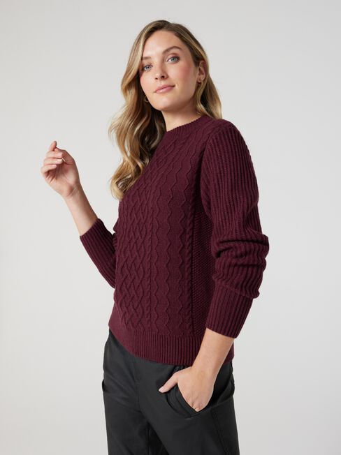 Elena Cable Knit Pullover, Auburn, hi-res