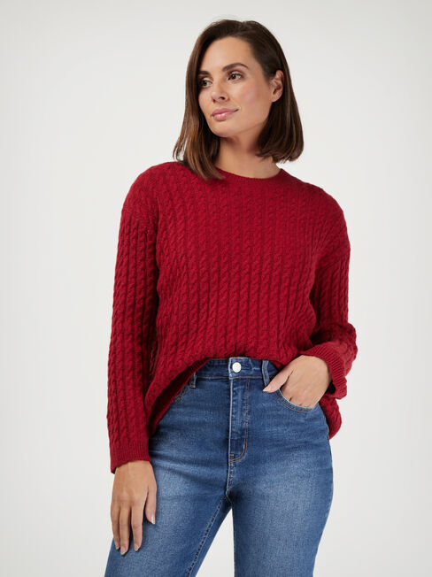 Milana Oversize Cable Knit, Red, hi-res