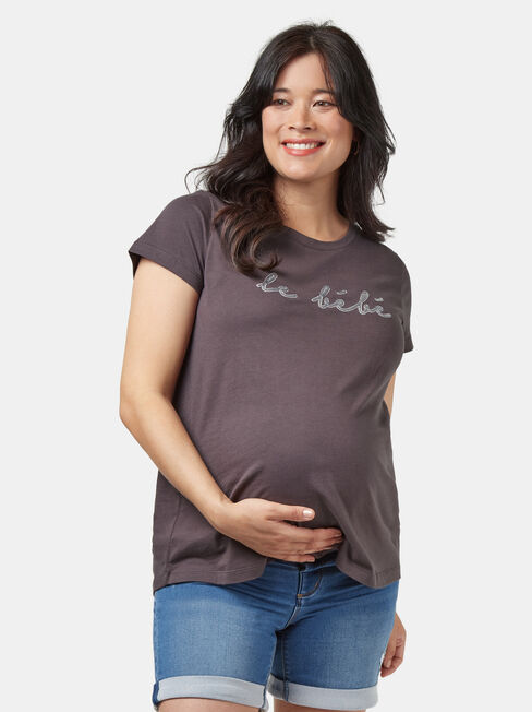 Amore Maternity Slogan Tee, Grey, hi-res