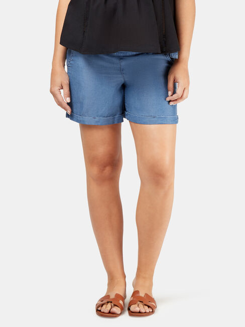 Gigi Chambray Maternity Short, Blue, hi-res