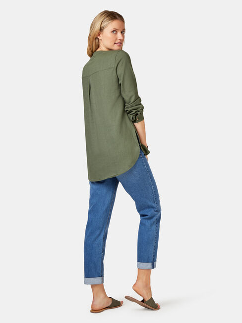 Everly Linen Shirt, Green, hi-res