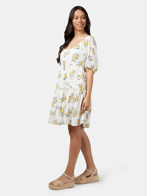 Rebecca Square Neck Dress, White, hi-res