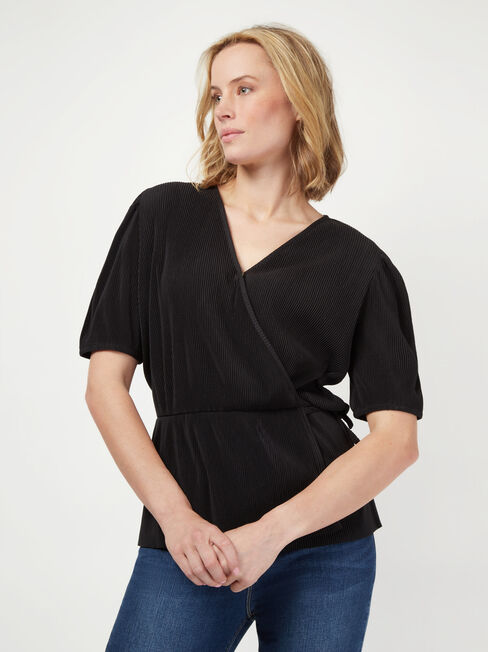 Julie Wrap Front Top, Black, hi-res