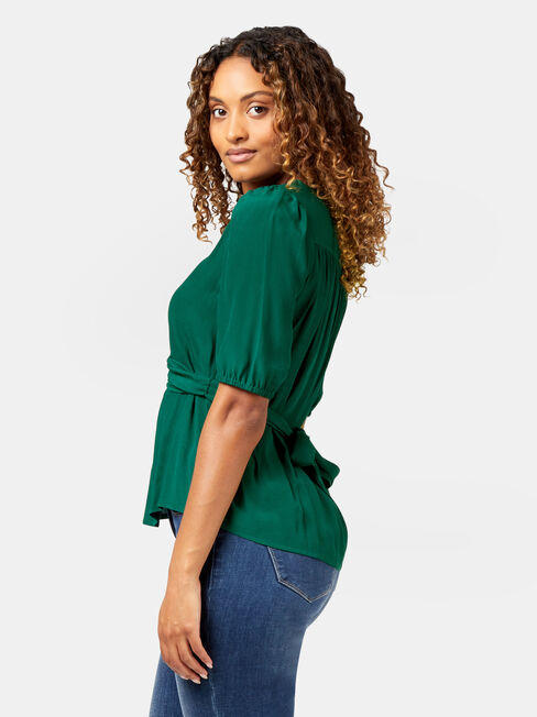 Judy Tie Waist Blouse, Green, hi-res