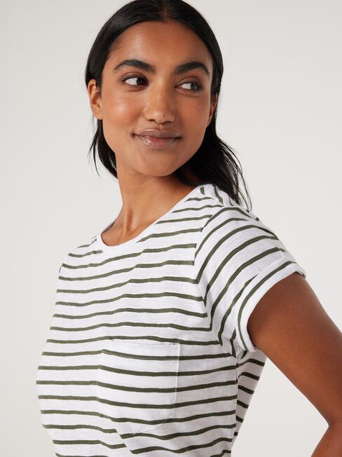 Essential Slub Pocket Tee, White/Thyme Stripe, hi-res