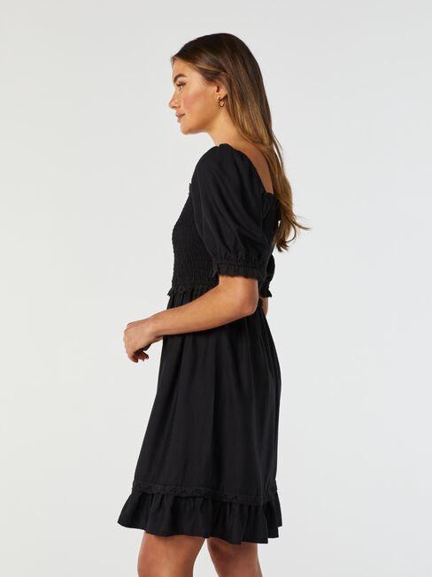 Sunny Shirred Bust Dress, Black, hi-res