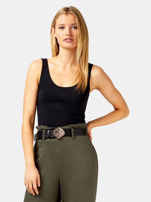 Shell Buckle Belt, Black, hi-res