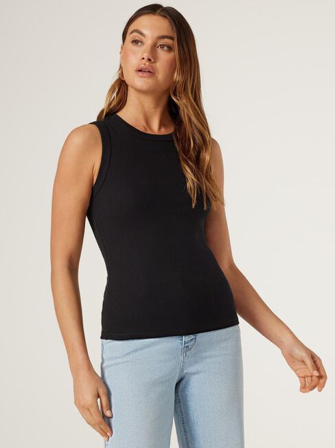 Classic Rib Tank, Black, hi-res