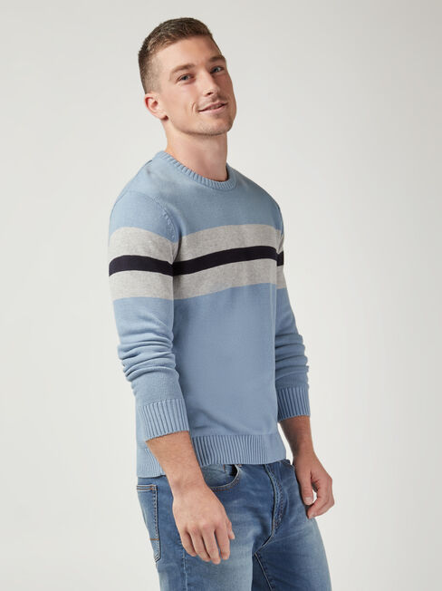 Marshall Block Stripe Crew Knit, Blue, hi-res