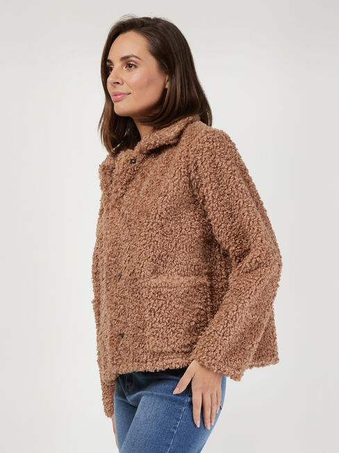 Beatrix Faux Shearling Jacket, Brown, hi-res