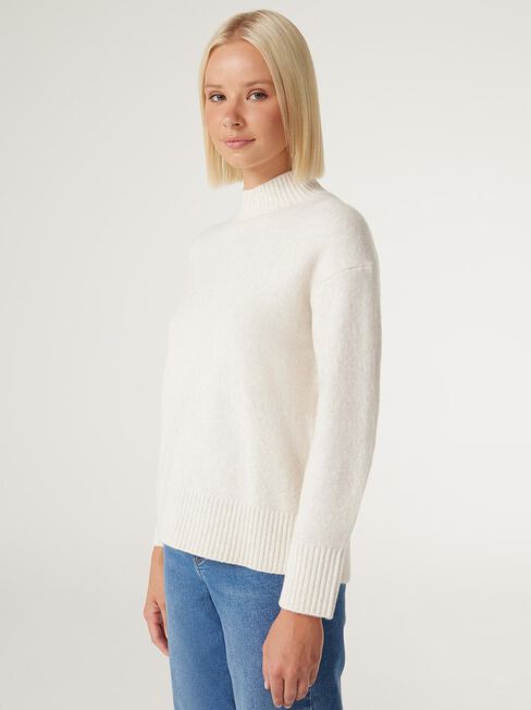 Parker High Neck Souffle Knit, Winter White, hi-res