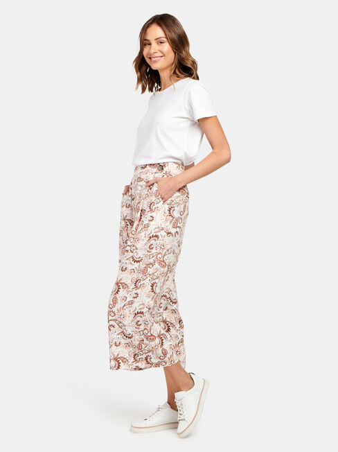 Ava Wide Leg Elastic Waist Pant, Print, hi-res