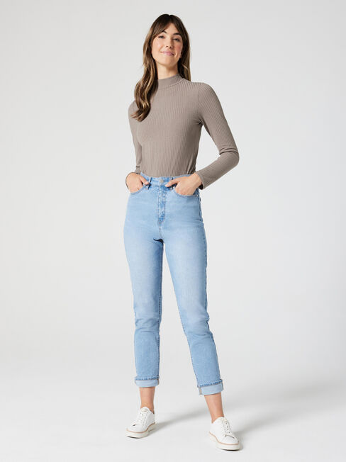 Morticia Mock Neck Top, Brown, hi-res