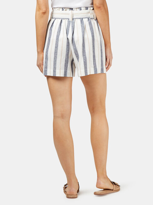 Phoebe Belted Stripe Short, White, hi-res
