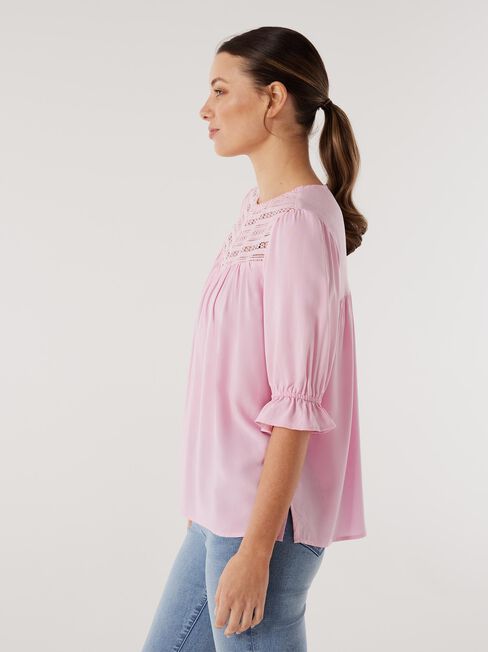 Kylie Lace Detail Top, Peony, hi-res