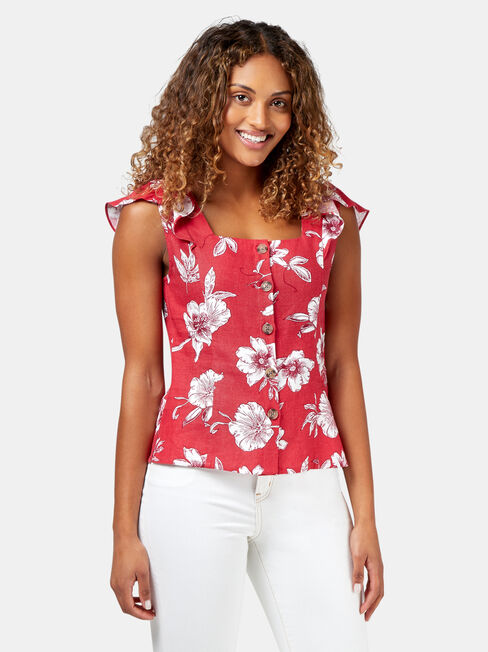 Missy Square Neck Top, Red, hi-res