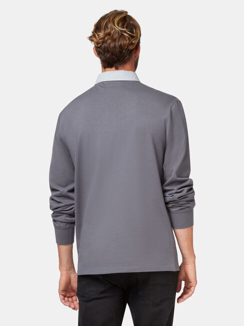 Hamish Long Sleeve Rugby Polo, Grey, hi-res