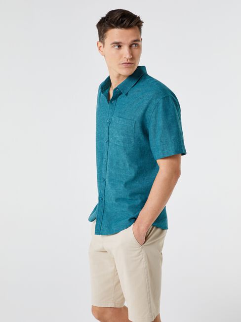 Wolf Textured Short Sleeve Shirt, Washed Jade, hi-res