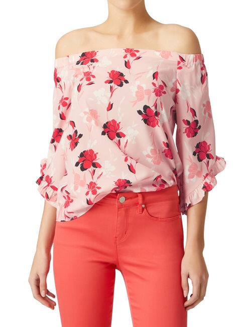 Vivian Off Shoulder Top, Pink, hi-res
