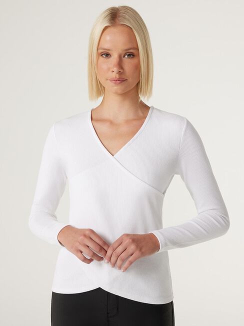 Charlita Crossover Jersey Top, White, hi-res